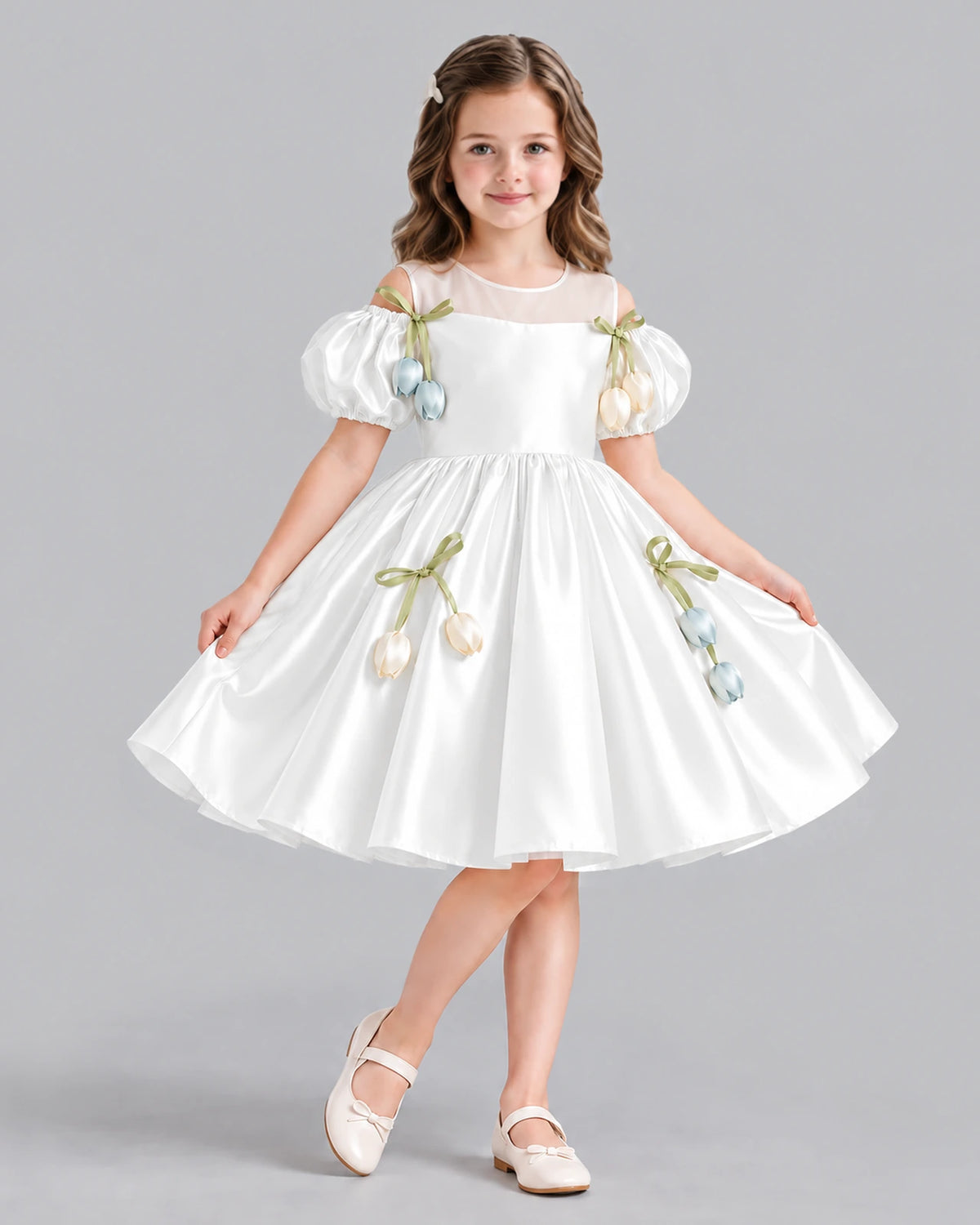 Ivory A-line Flower Girl Dress Front