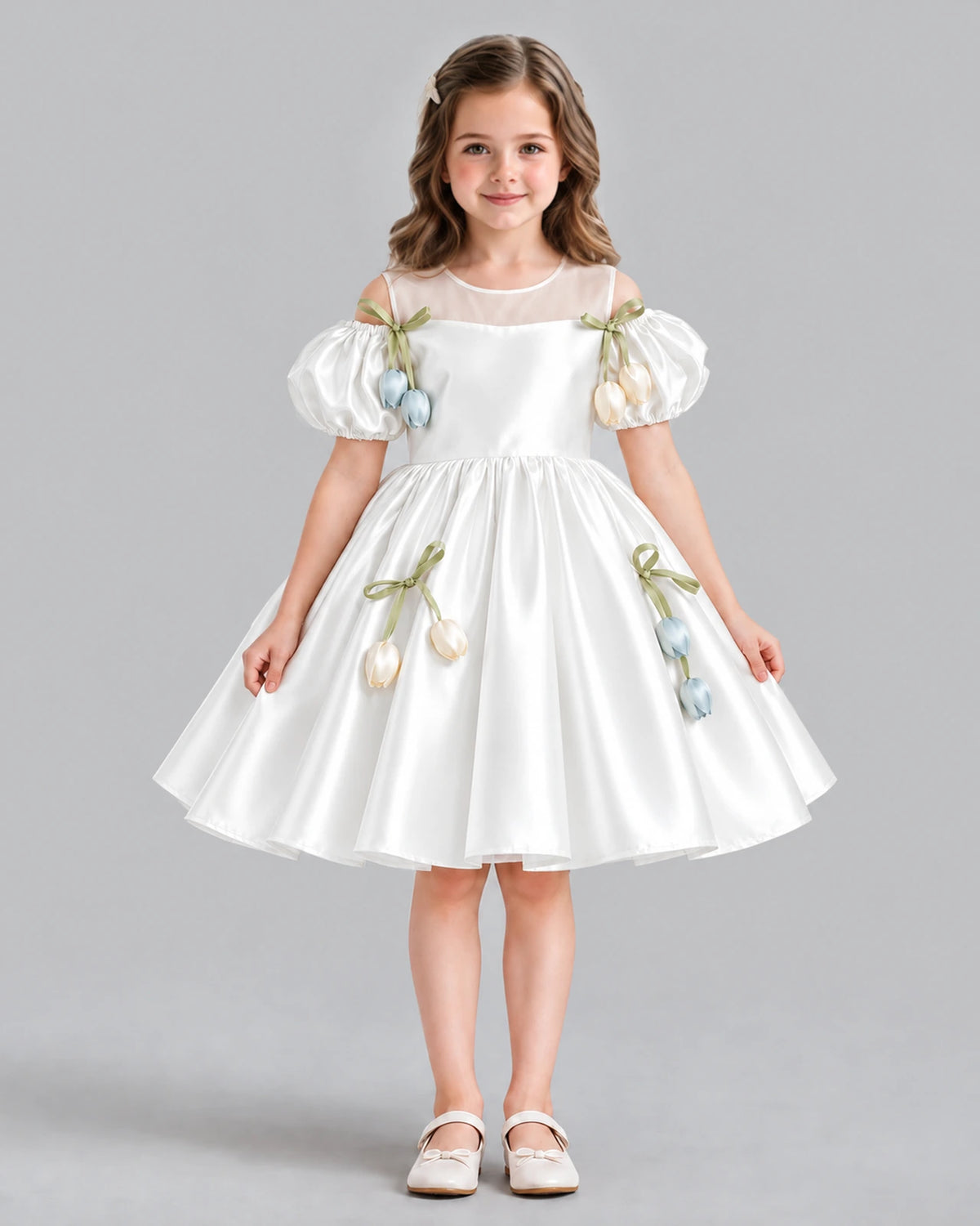 Ivory A-line Flower Girl Dress Pose [Shared]