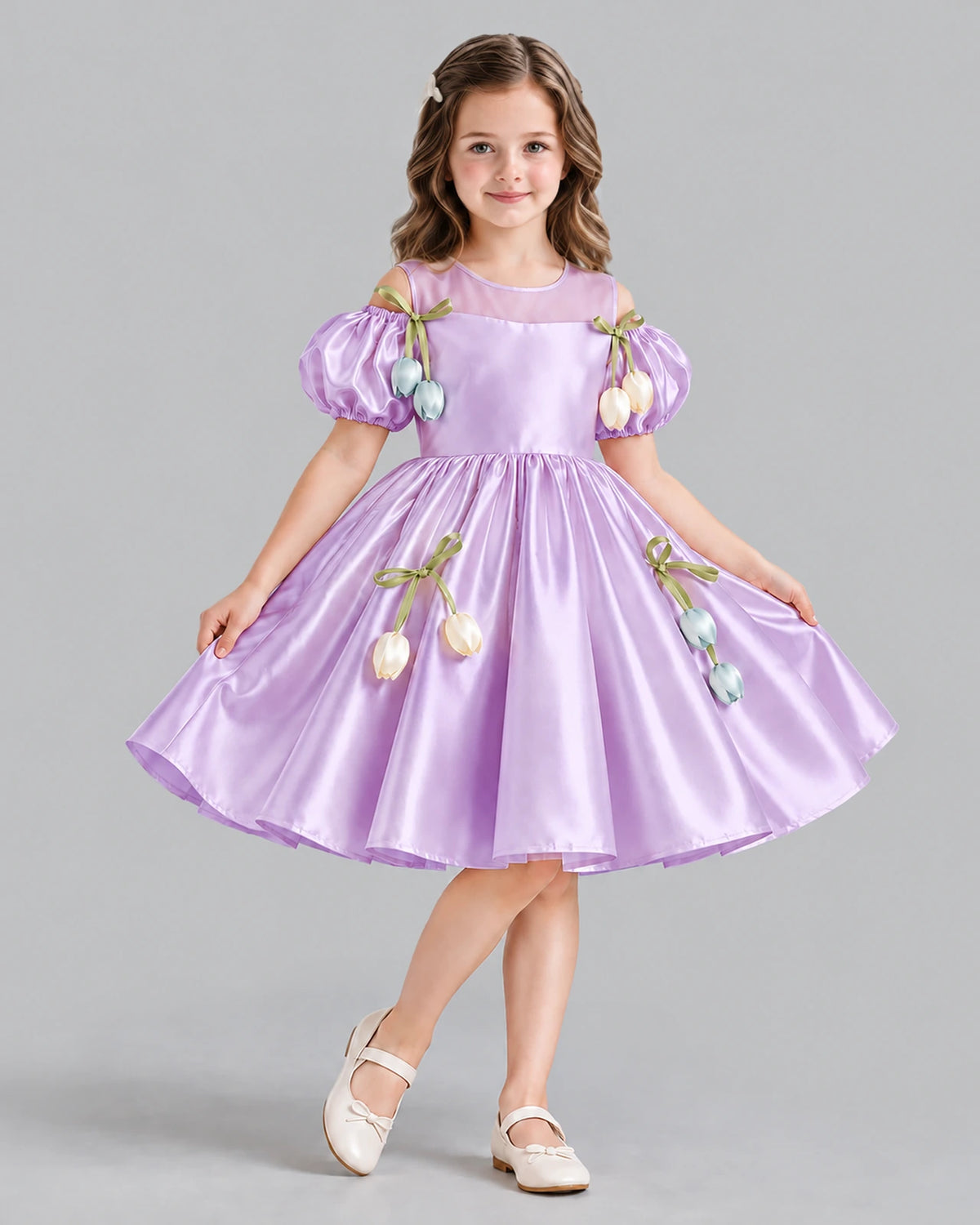 Lilac A-line Flower Girl Dress Front