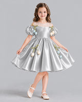 Silver A-line Flower Girl Dress Front