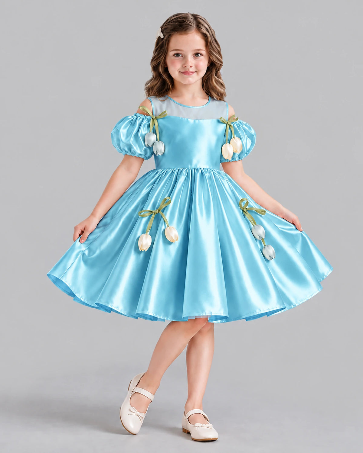 Sky Blue A-line Flower Girl Dress Front