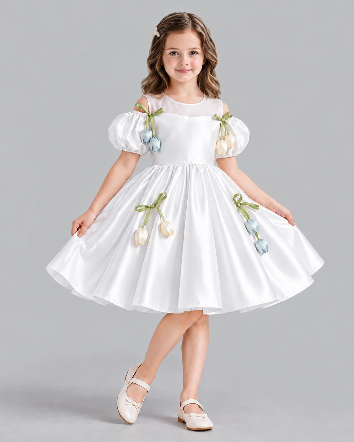 White A-line Flower Girl Dress Front