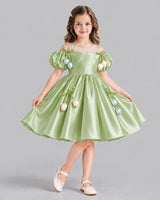 Sage Green A-line Flower Girl Dress Front