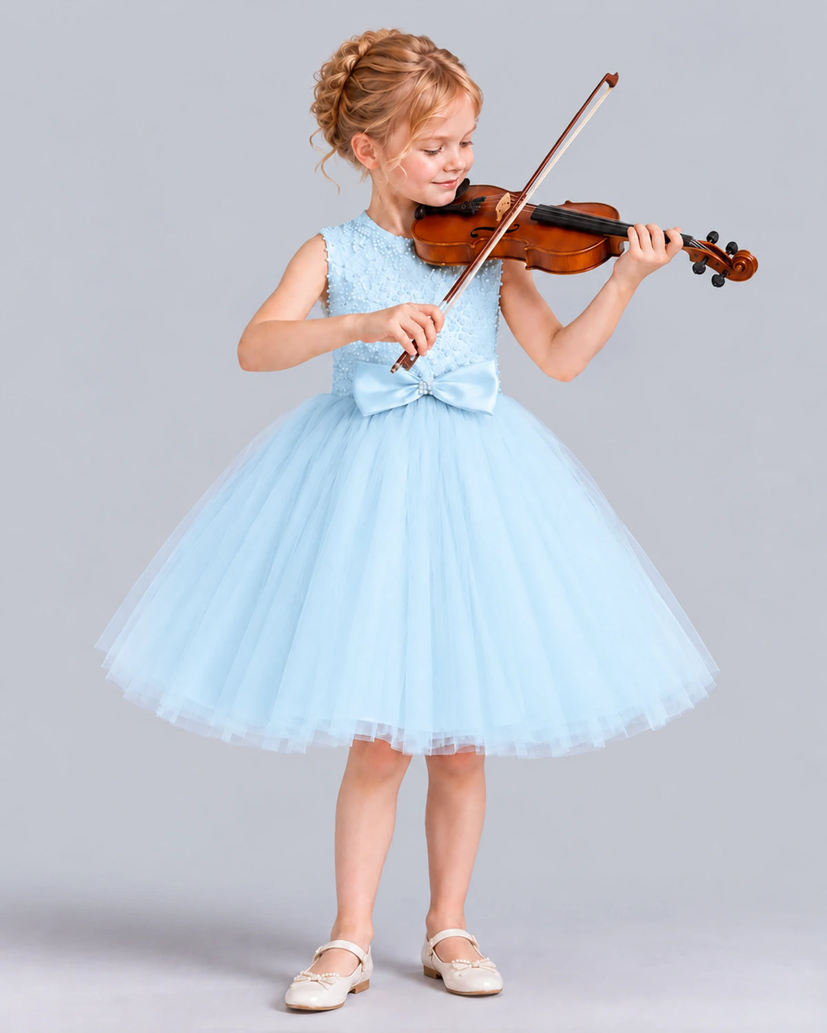 Baby Blue Ball Gown Girls Formal Dress Front