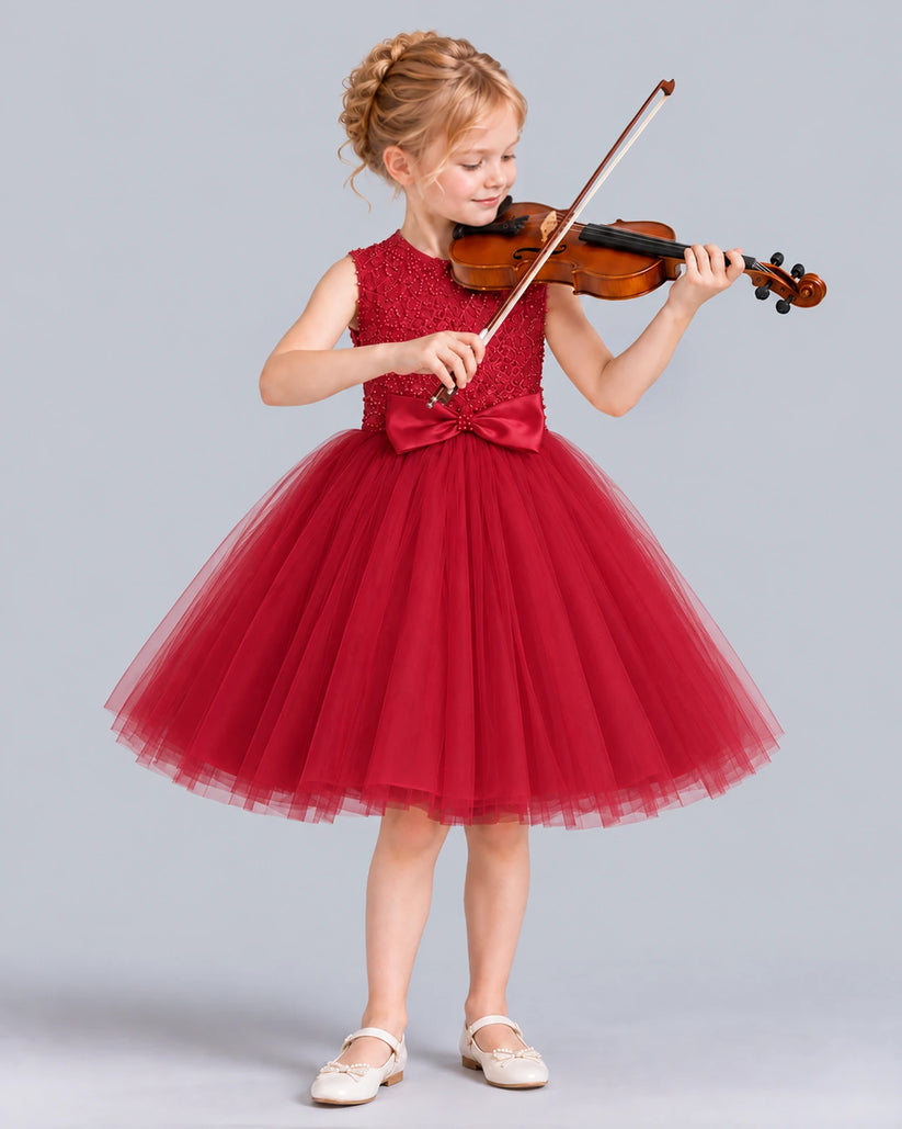 Burgundy Ball Gown Girls Formal Dress Front