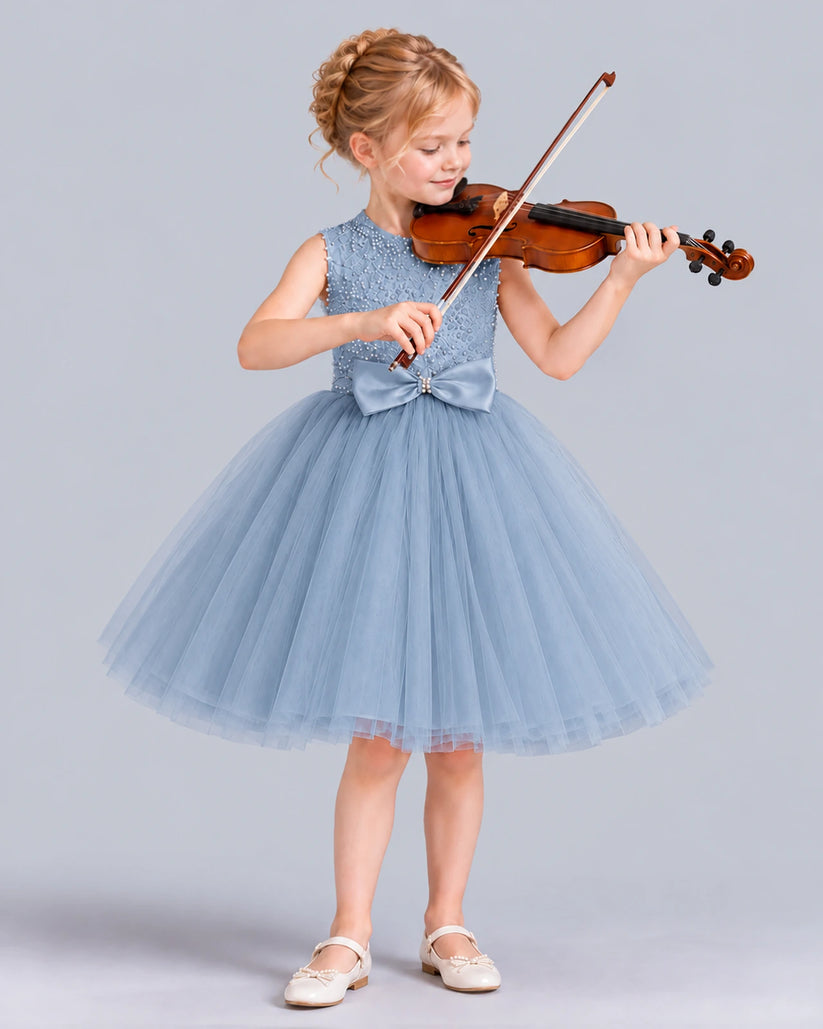 Dusty Blue Ball Gown Girls Formal Dress Front