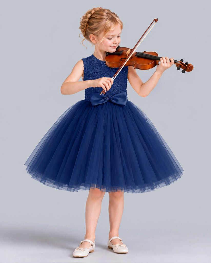 Navy Blue Ball Gown Girls Formal Dress Front