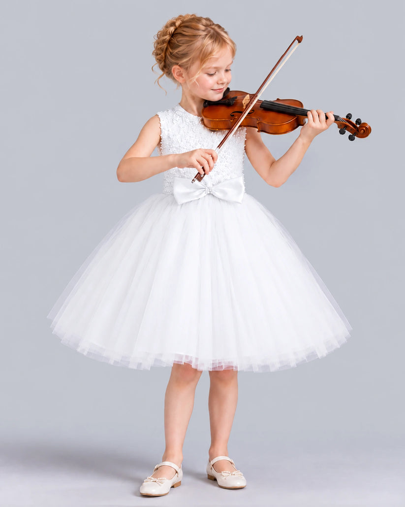 White Ball Gown Girls Formal Dress Front
