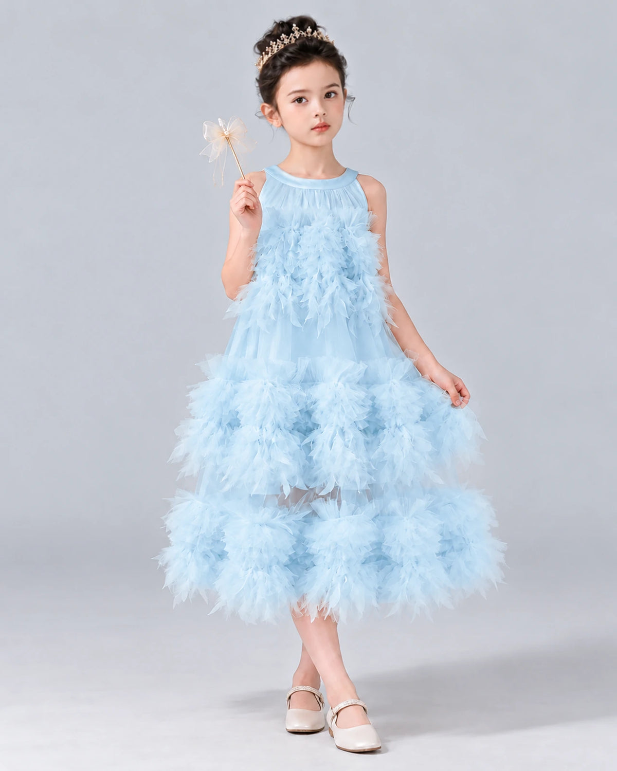 Baby Blue A-line Girls Formal Dress Front