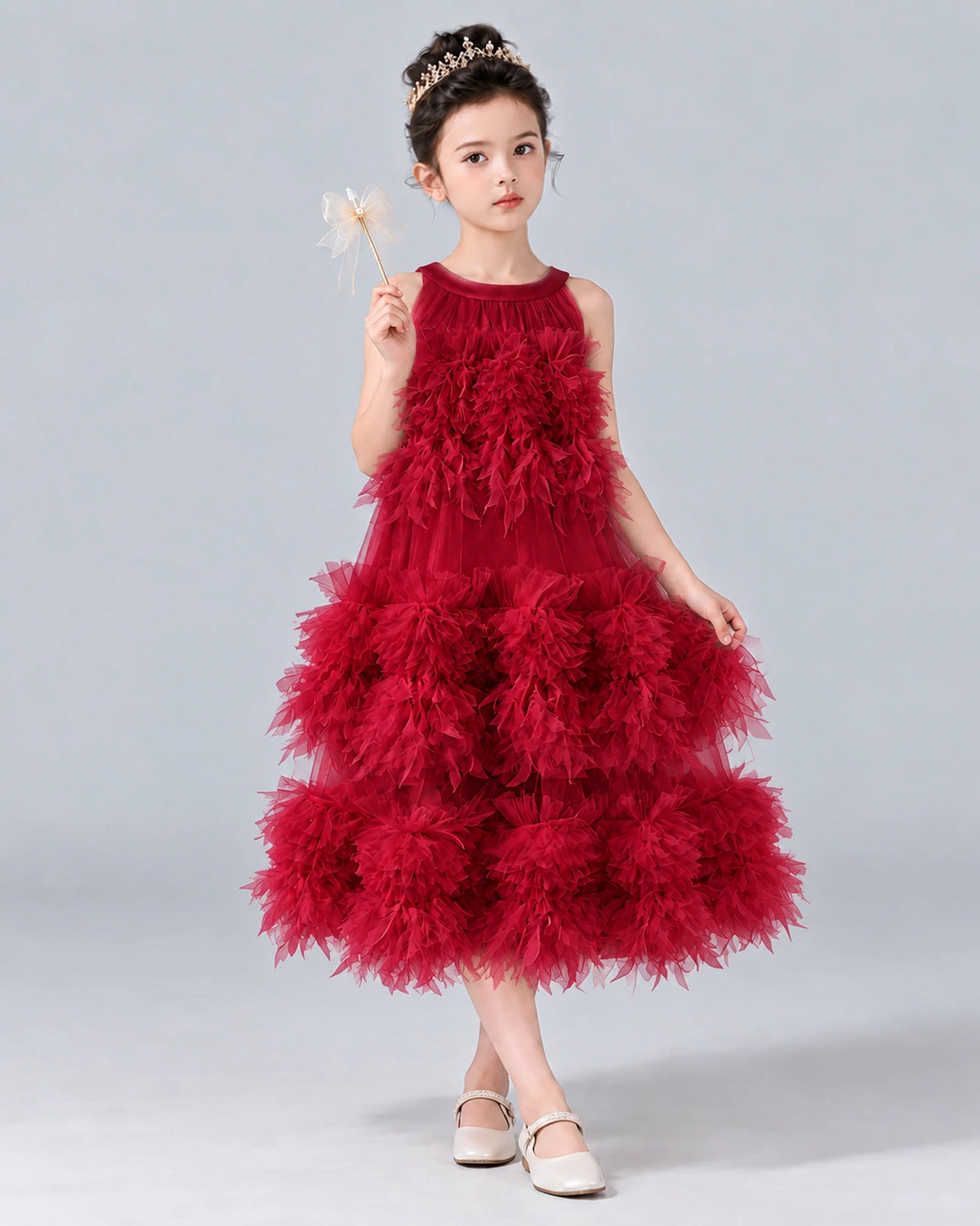 Burgundy A-line Girls Formal Dress Front