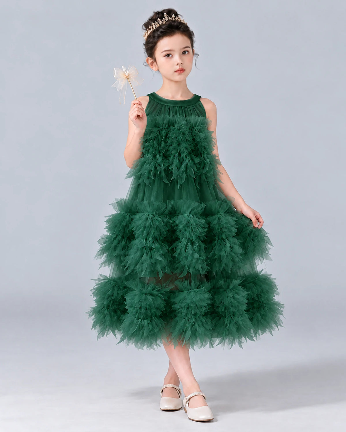 Dark Green A-line Girls Formal Dress Front