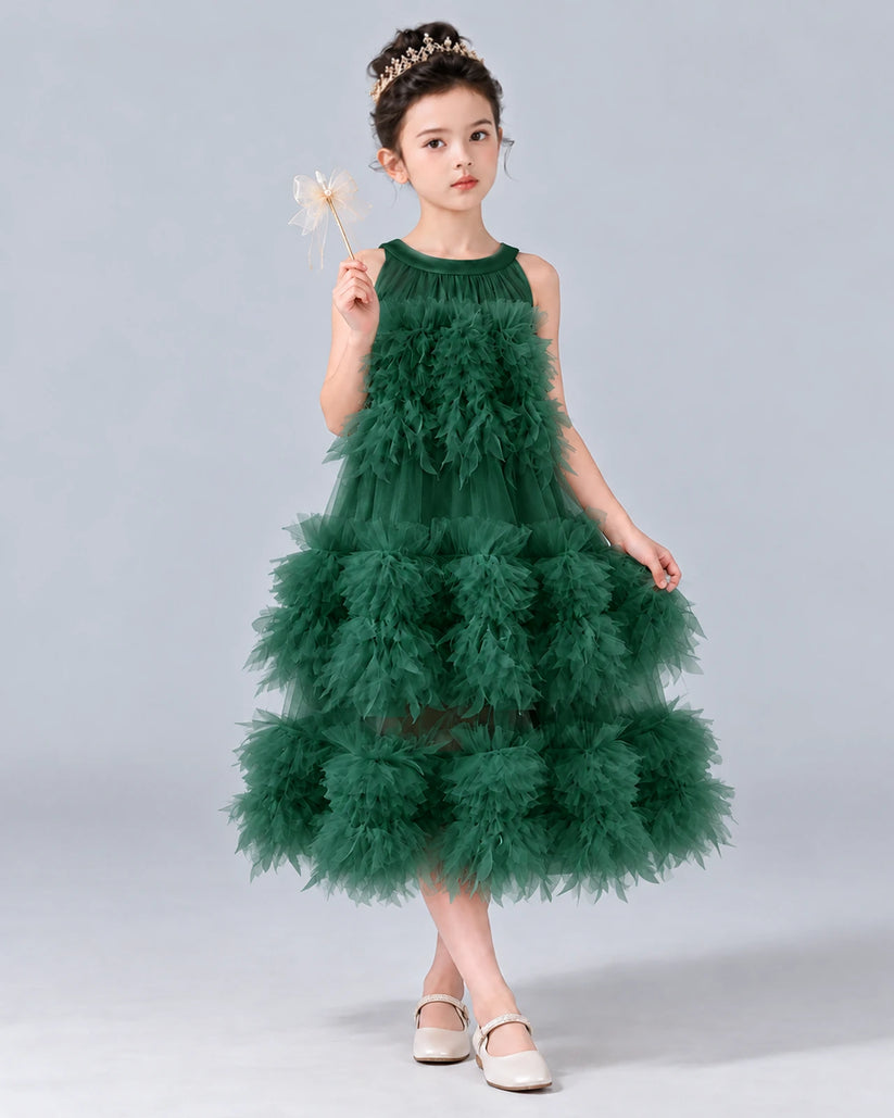 Dark Green A-line Girls Formal Dress Front