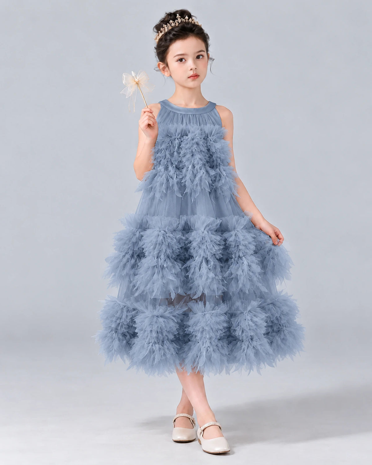 Dusty Blue A-line Girls Formal Dress Front