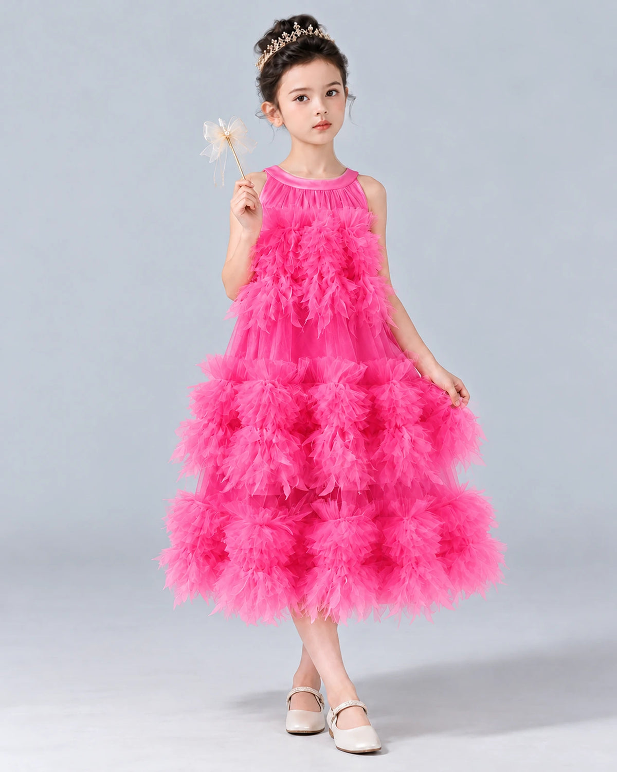 Hot Pink A-line Girls Formal Dress Front