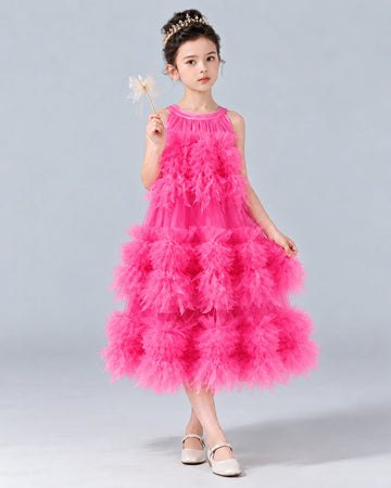 Dideyttawl Cascading Ruffle Girls Formal Dress for Piano Recital