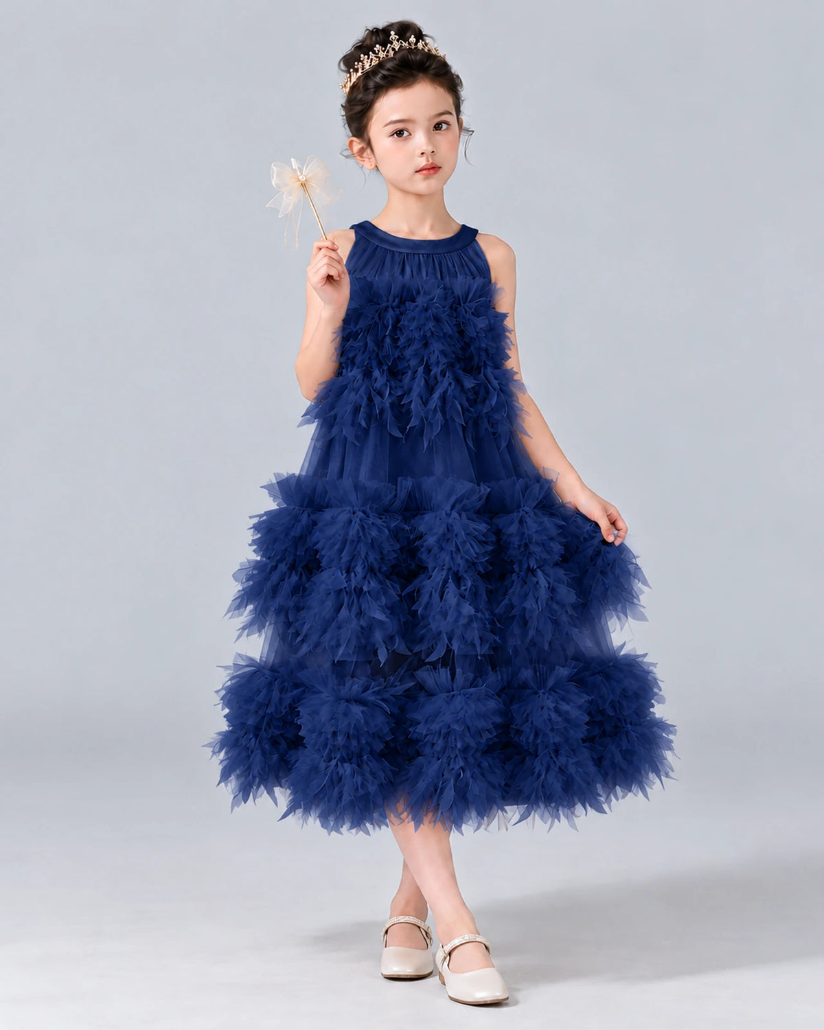 Navy Blue A-line Girls Formal Dress Front