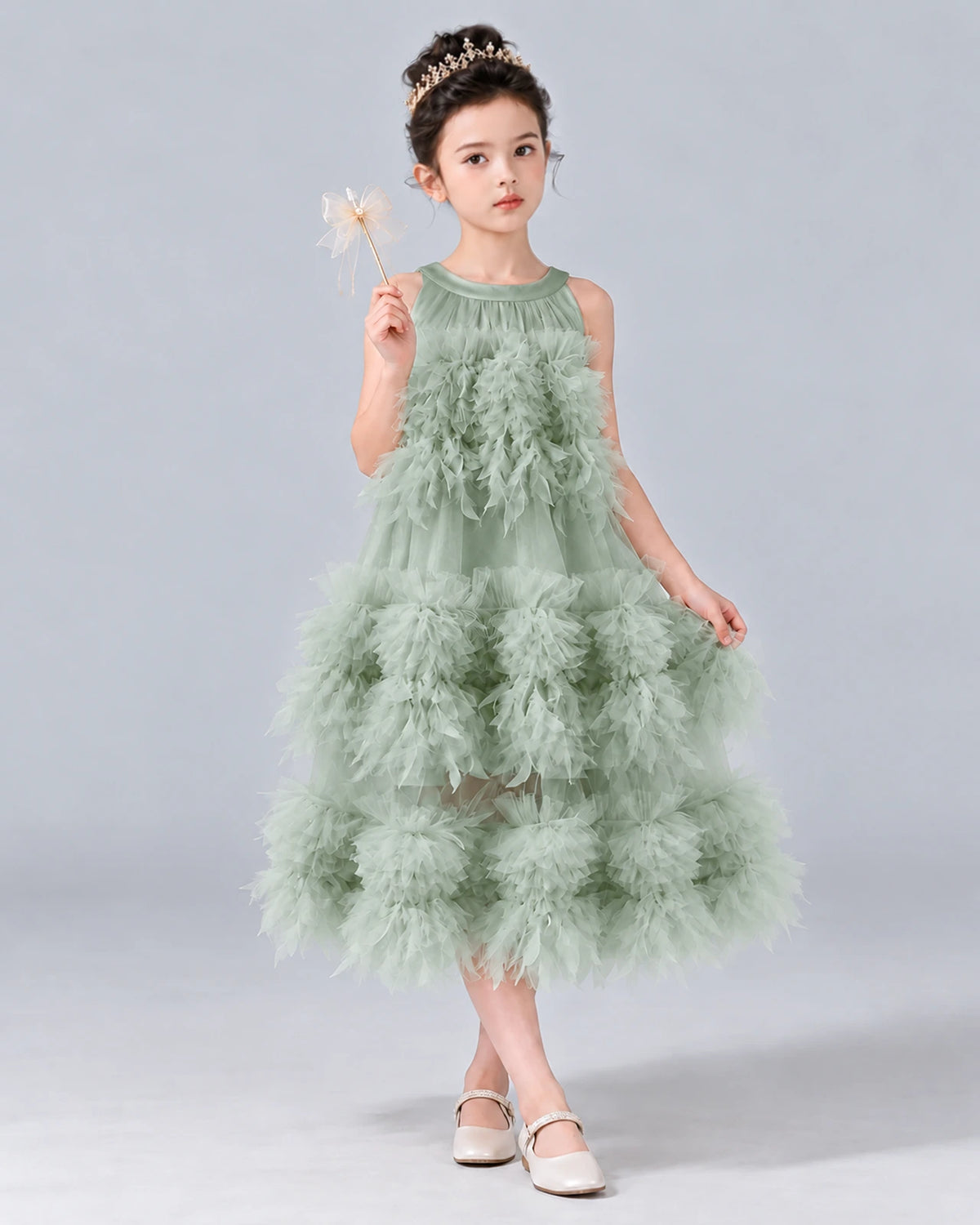 Sage Green A-line Girls Formal Dress Front