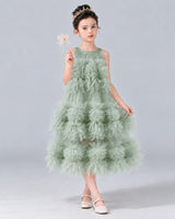 Sage Green A-line Girls Formal Dress Front