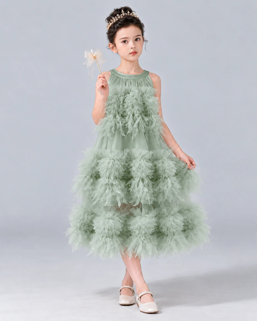 Sage Green A-line Girls Formal Dress Front