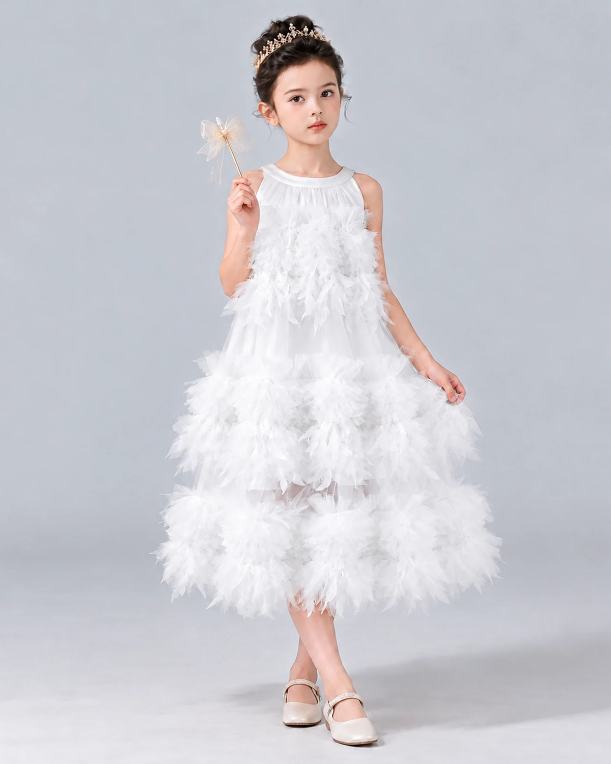 White A-line Girls Formal Dress Front