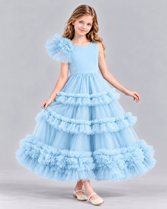 Baby Blue Ball Gown Girls Formal Dress Front