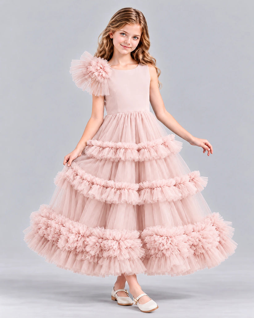 Blush Pink Ball Gown Girls Formal Dress Front
