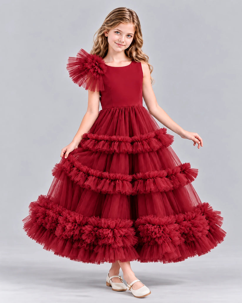 Burgundy Ball Gown Girls Formal Dress Front