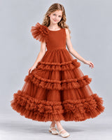 Burnt Orange Ball Gown Girls Formal Dress Front