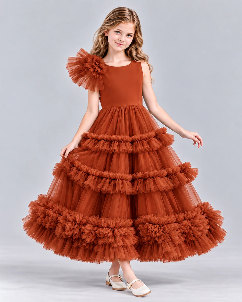 Burnt Orange Ball Gown Girls Formal Dress Front