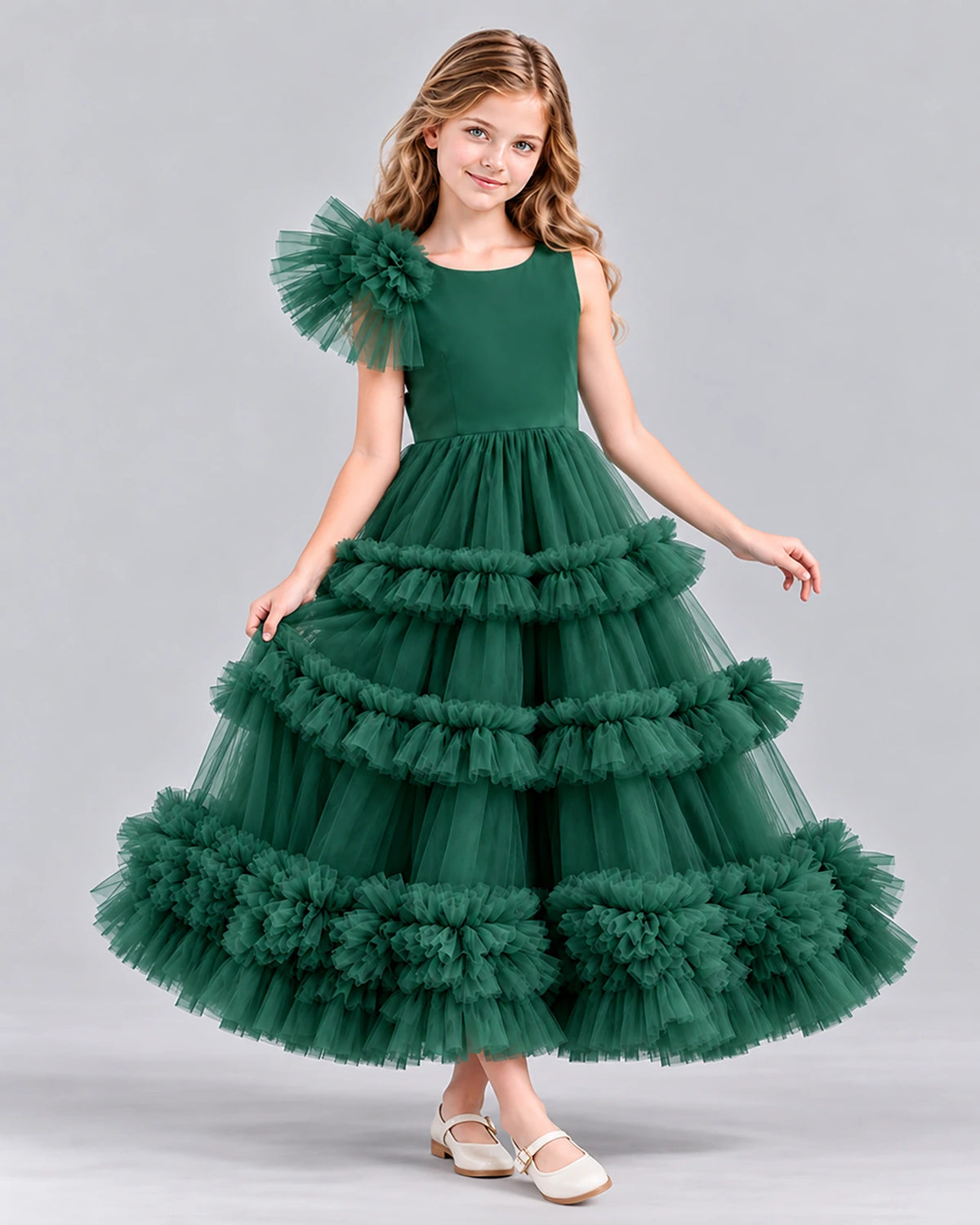 Dark Green Ball Gown Girls Formal Dress Front