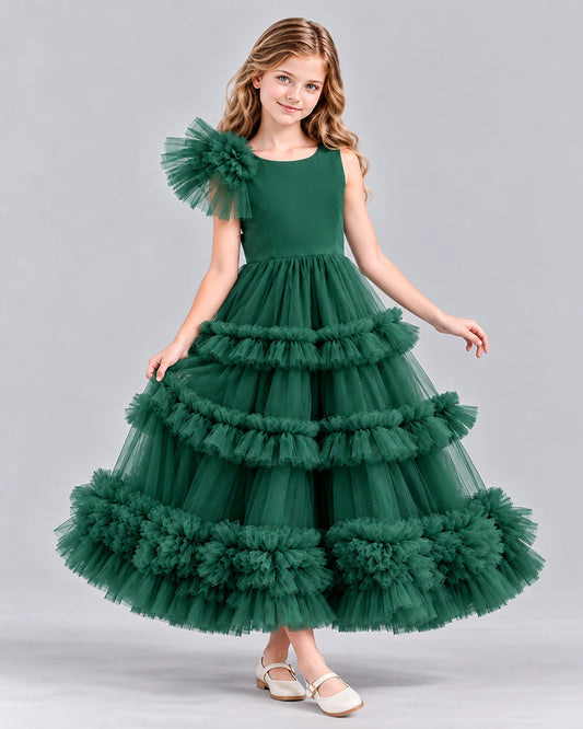 Dark Green Ball Gown Girls Formal Dress Front
