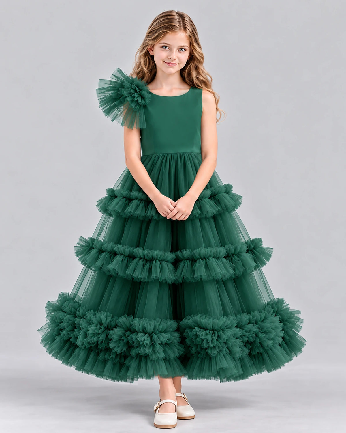 Dark Green Ball Gown Girls Formal Dress Pose [Shared]