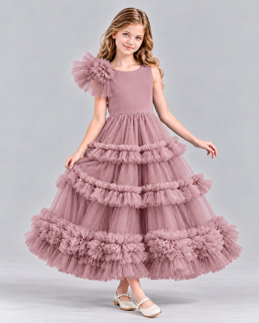 Dusty Rose Ball Gown Girls Formal Dress Front