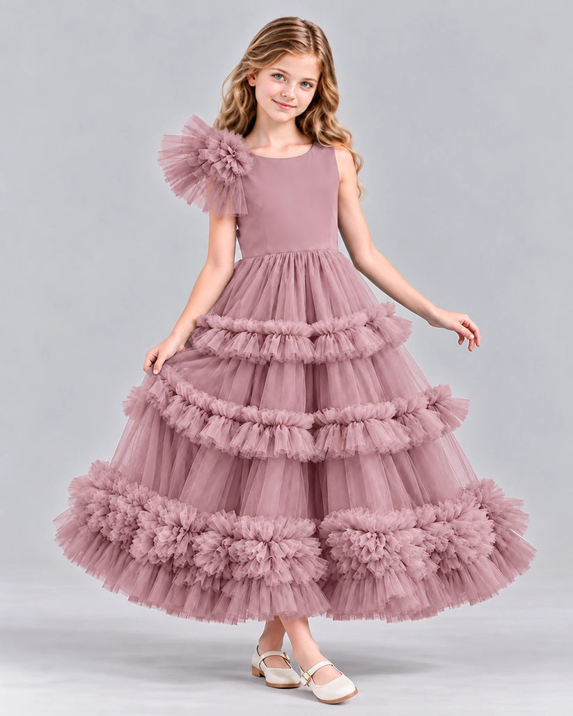Dusty Rose Ball Gown Girls Formal Dress Front