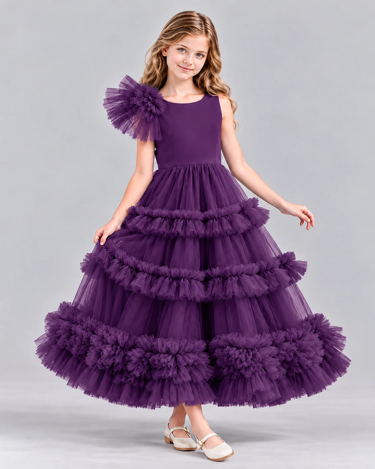 Grape Ball Gown Girls Formal Dress Front