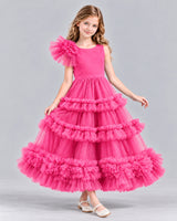 Hot Pink Ball Gown Girls Formal Dress Front