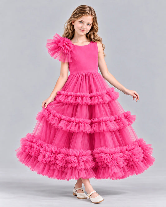 Hot Pink Ball Gown Girls Formal Dress Front