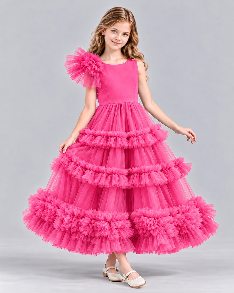 Hot Pink Ball Gown Girls Formal Dress Front
