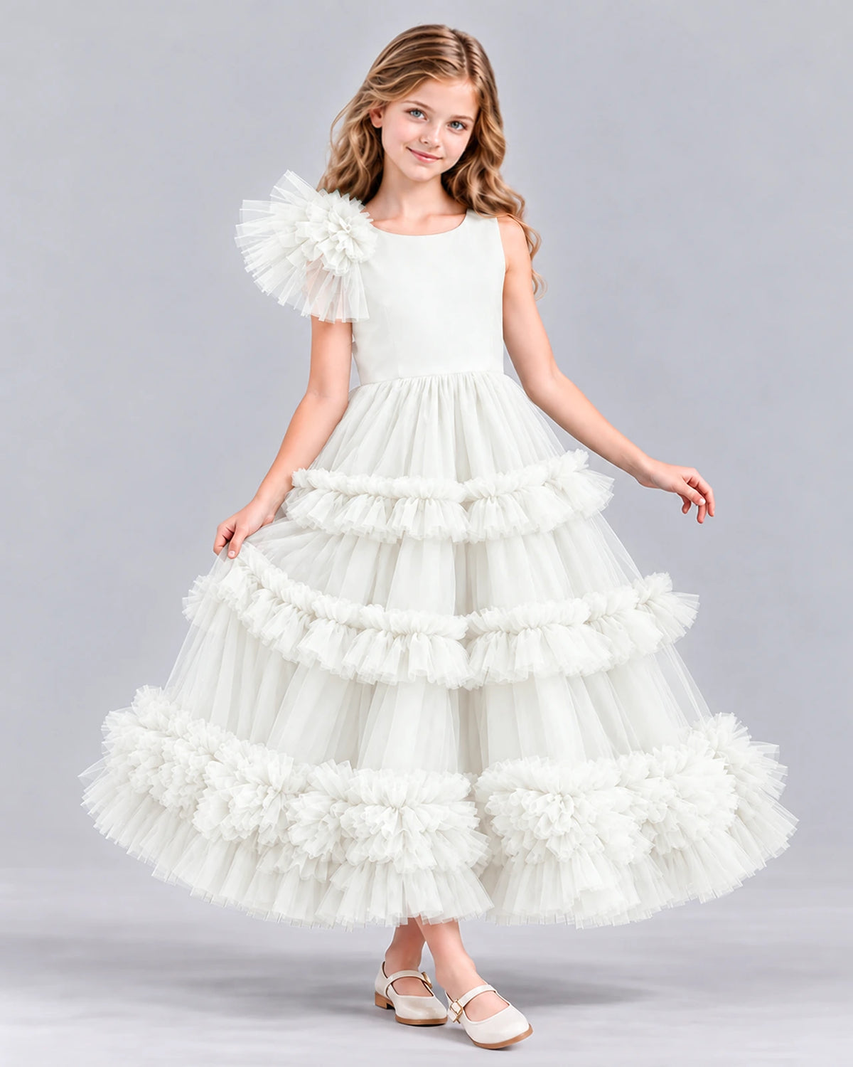 Ivory Ball Gown Girls Formal Dress Front