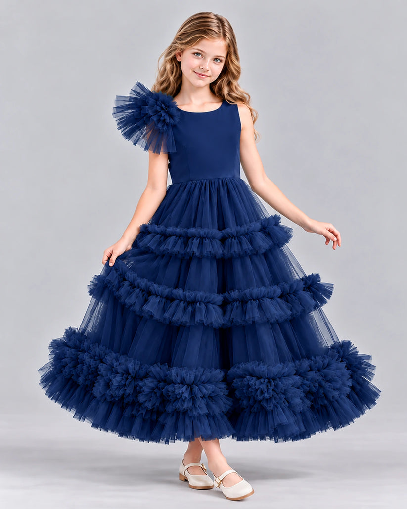 Navy Blue Ball Gown Girls Formal Dress Front
