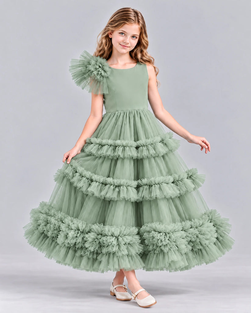 Sage Green Ball Gown Girls Formal Dress Front