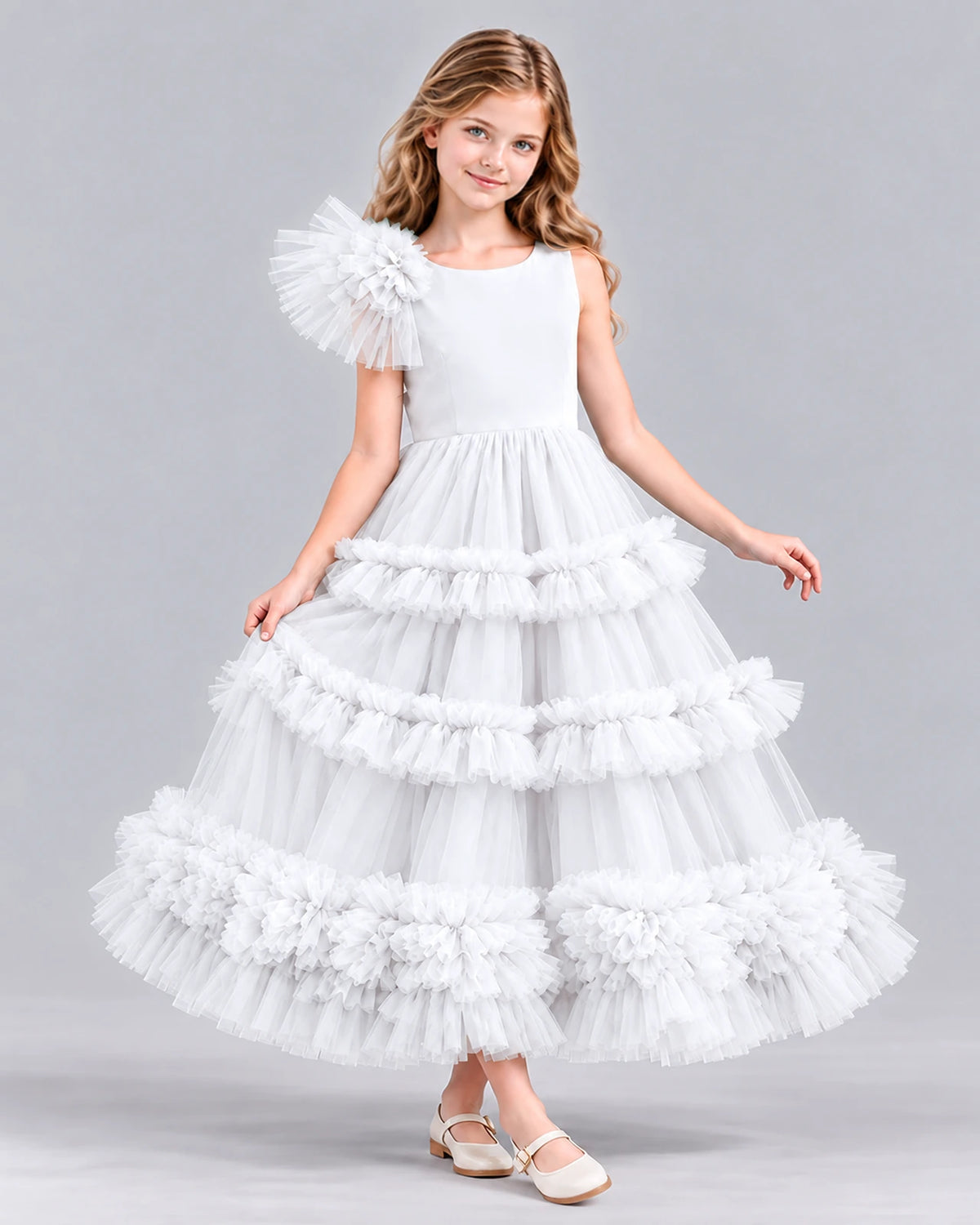 White Ball Gown Girls Formal Dress Front