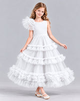 White Ball Gown Girls Formal Dress Front