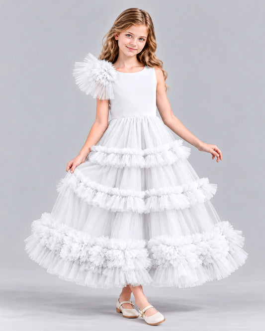 White Ball Gown Girls Formal Dress Front