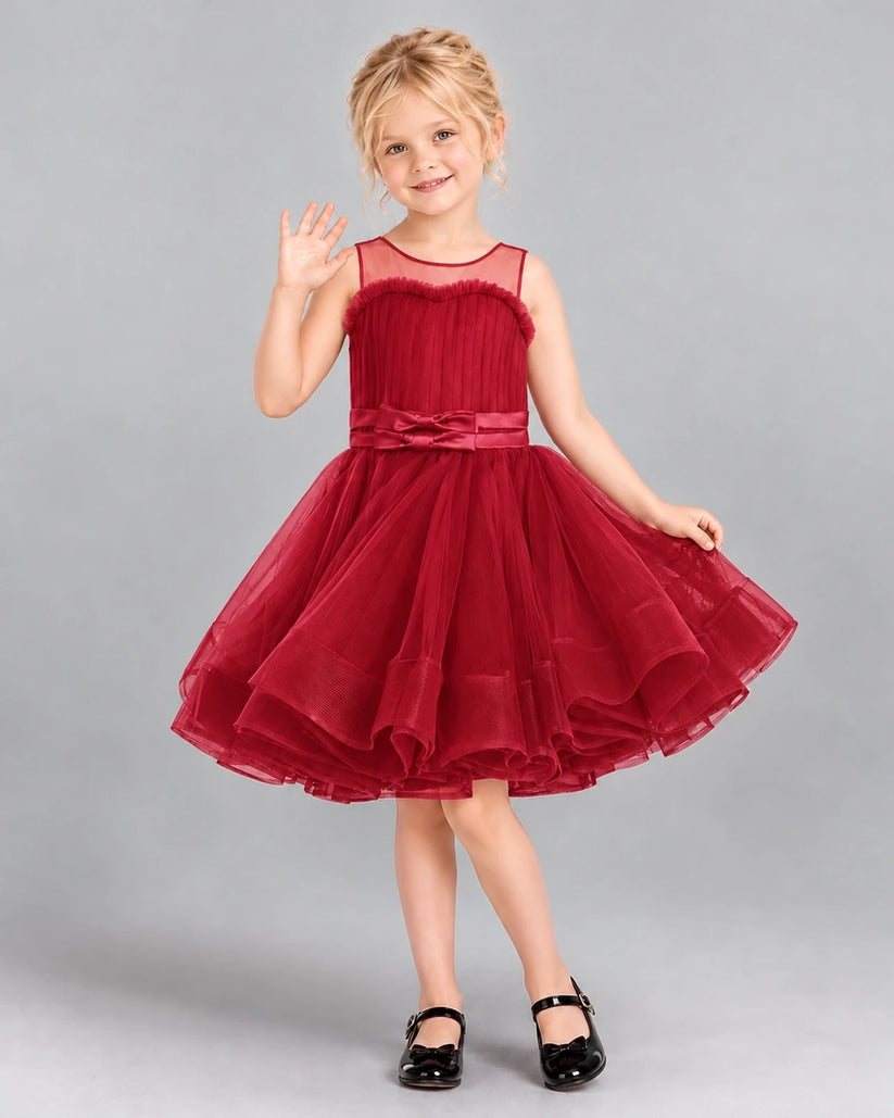 Burgundy Ball Gown Girls Formal Dress Front