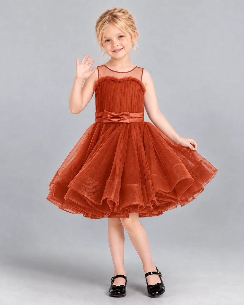 Burnt Orange Ball Gown Girls Formal Dress Front