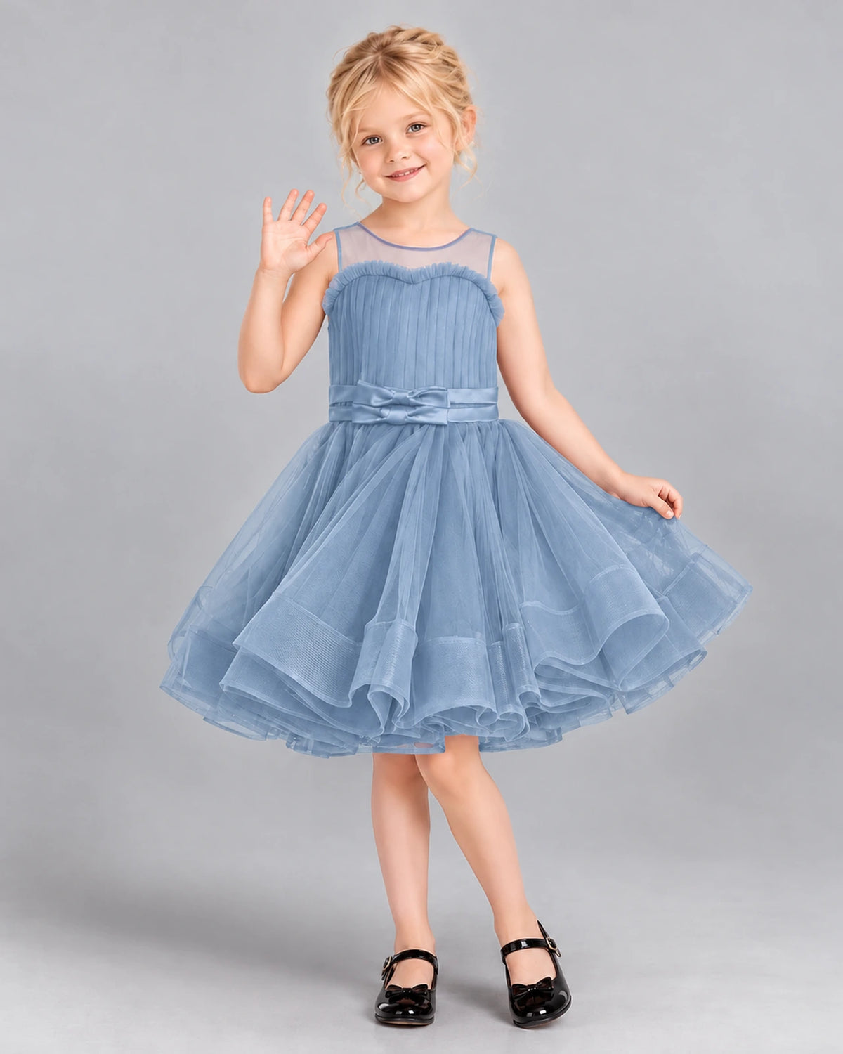 Dusty Blue Ball Gown Girls Formal Dress Front