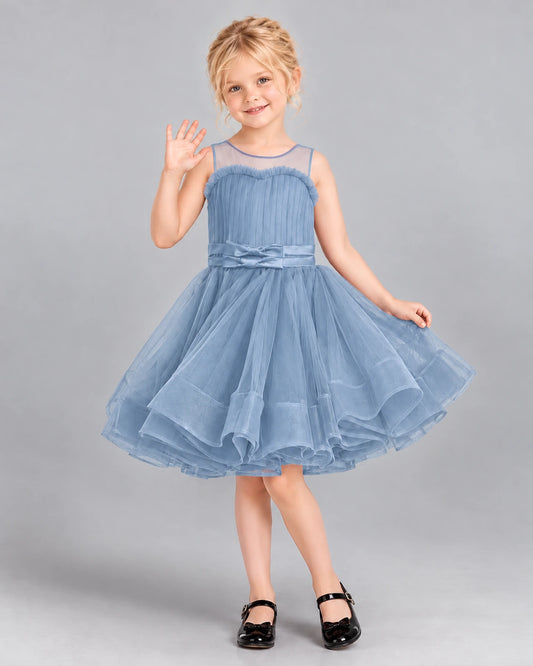 Dusty Blue Ball Gown Girls Formal Dress Front
