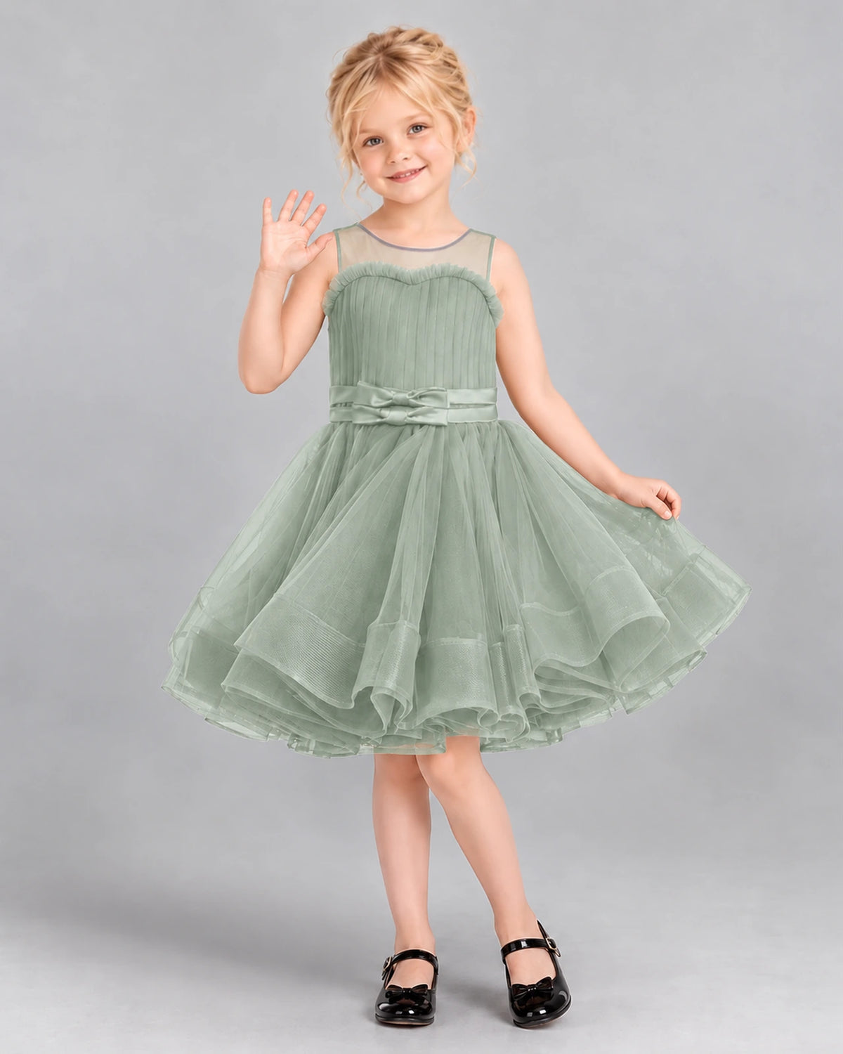 Sage Green Ball Gown Girls Formal Dress Front