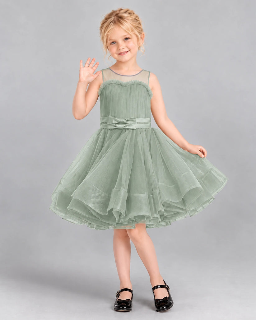 Sage Green Ball Gown Girls Formal Dress Front